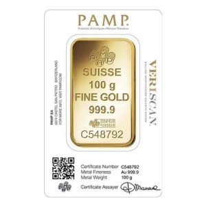 100 Gram PAMP Suisse Gold Bar - Lady Fortuna Veriscan (In Assay)