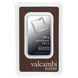 100 gram Platinum Bar - Valcambi (In Assay)