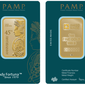 1 oz Lady Fortuna Gold Bar - 45th Anniversary