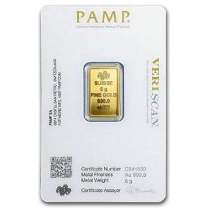 5 Gram PAMP Suisse Gold Bar - Lady Fortuna  (In Assay with Veriscan)
