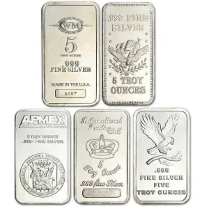5 oz Secondary Market Silver Bars(Random Brand)