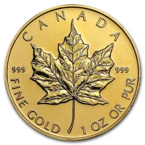 1 oz Canadian Maple Leaf Gold Coin .999 Fine - Random Year (Abrasions) 1 oz Canadian Maple Leaf Gold Coin .999 Fine - Random Year (Abrasions)