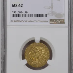 1910 $5 Indian Head Gold Half Eagle MS 62 NGC