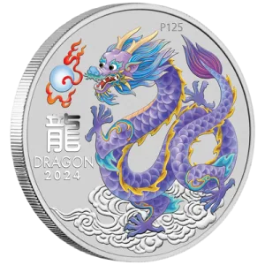 2024 Australia 1 oz Silver Lunar Colorized Lilac Dragon Coin Capsulated