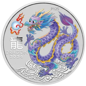 2024 Australia 1 oz Silver Lunar Colorized Lilac Dragon Coin Capsulated