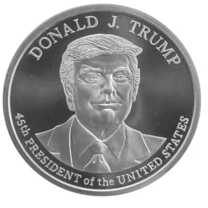 1 oz President Donald J Trump Silver Round 1 oz United States President Donald J Trump Silver Round Random Year - .999 Fine Silver - Private Mint Brilliant Uncirculated Front.