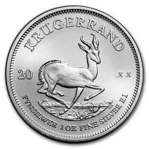 South African 25 x 1 oz Silver Krugerrand Coins (Random Year in Tube)