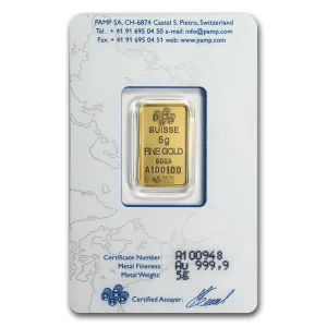 Vintage Assay - 5 gram Gold Bar PAMP Suisse Lady Fortuna .9999 fine