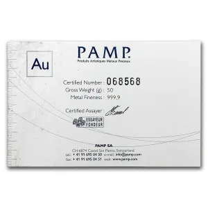 50 Gram Gold Bar - PAMP Suisse(Cast, W/Assay)