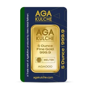 Gold Bar, 5 Troy Ounce, .9999 Pure in Assay Package AGA Kulche Secondary Market
