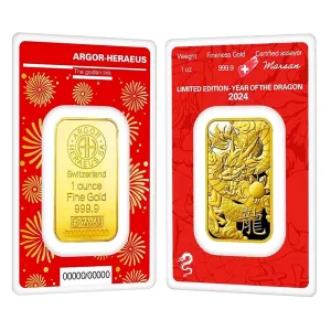 2024 Year Of The Dragon 1 oz Argor Heraeus Gold Bar (In Assay)