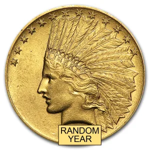 $10 Indian Head Gold Eagle AU Random Year 0.4838 oz United States $10 Indian Head Gold Eagle Random Year - .900 Fine Gold - US Mint AU (Almost Uncirculated) Front.