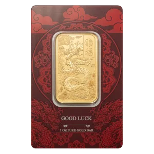 1 oz PAMP Suisse Good Luck Yellow Dragon Gold Minted Bar (in Assay) 1 oz PAMP Suisse Good Luck Yellow Dragon Gold Minted Bar (in Assay)