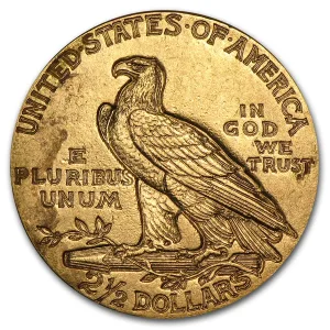 $2.50 Indian Gold Quarter Eagle AU Random Year 0.1209 oz United States Indian Gold Quarter Eagle Random Year - .900 Fine Gold - US Mint AU (Almost Uncirculated) Reverse.